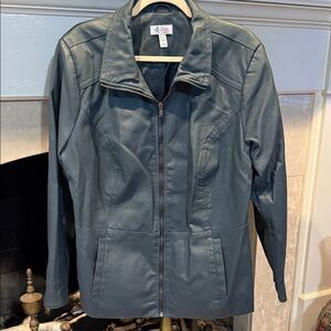 D&Co Women's Faux Leather Jacket in Blue from QVC size 1X